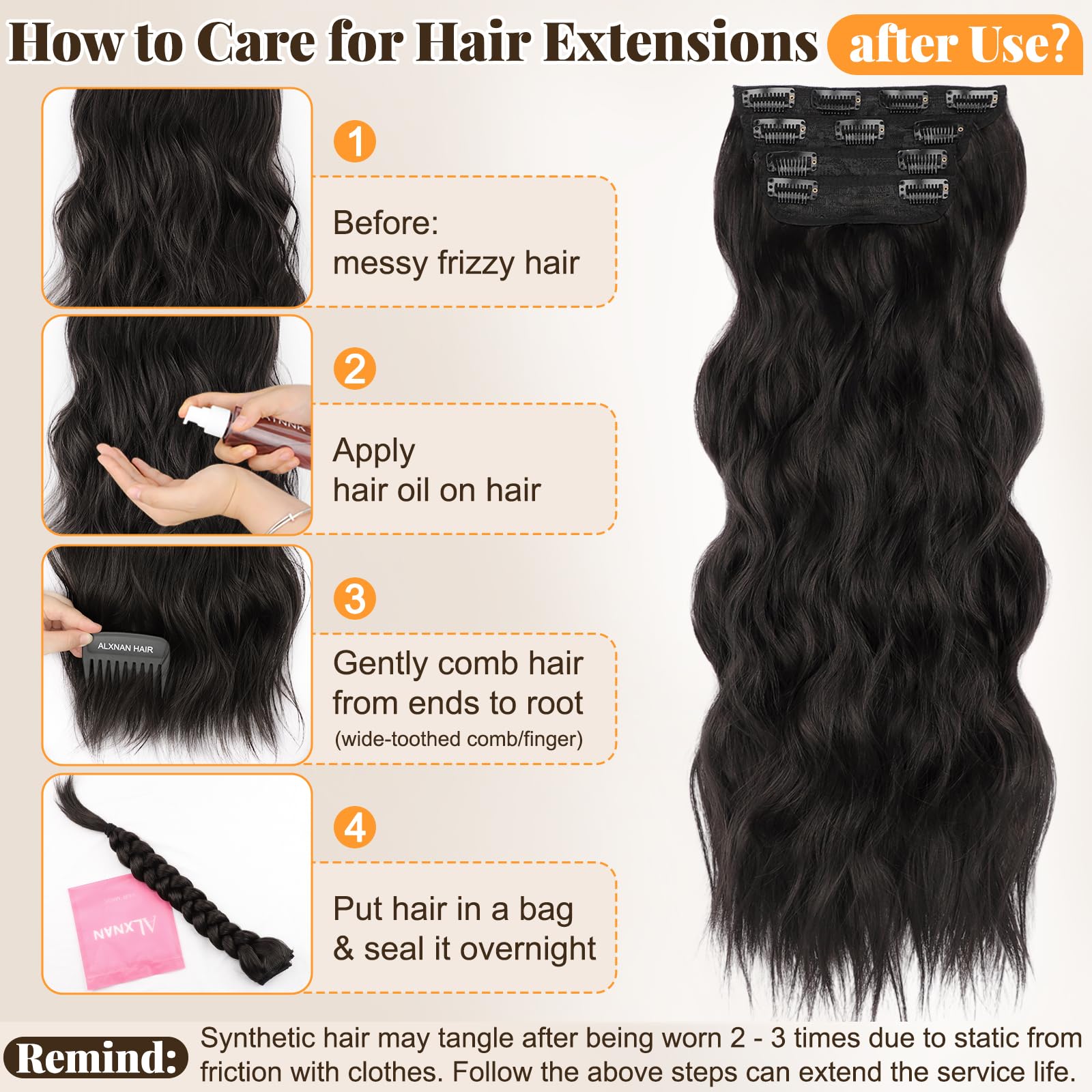 Extensiones ALXNAN anchura 6 pulgadas con 3 broches para volumen adicional.