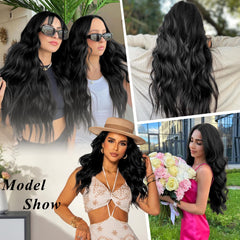 ALXNAN extensiones clip 7p rizado largo 24 pulgadas negro, máxima densidad