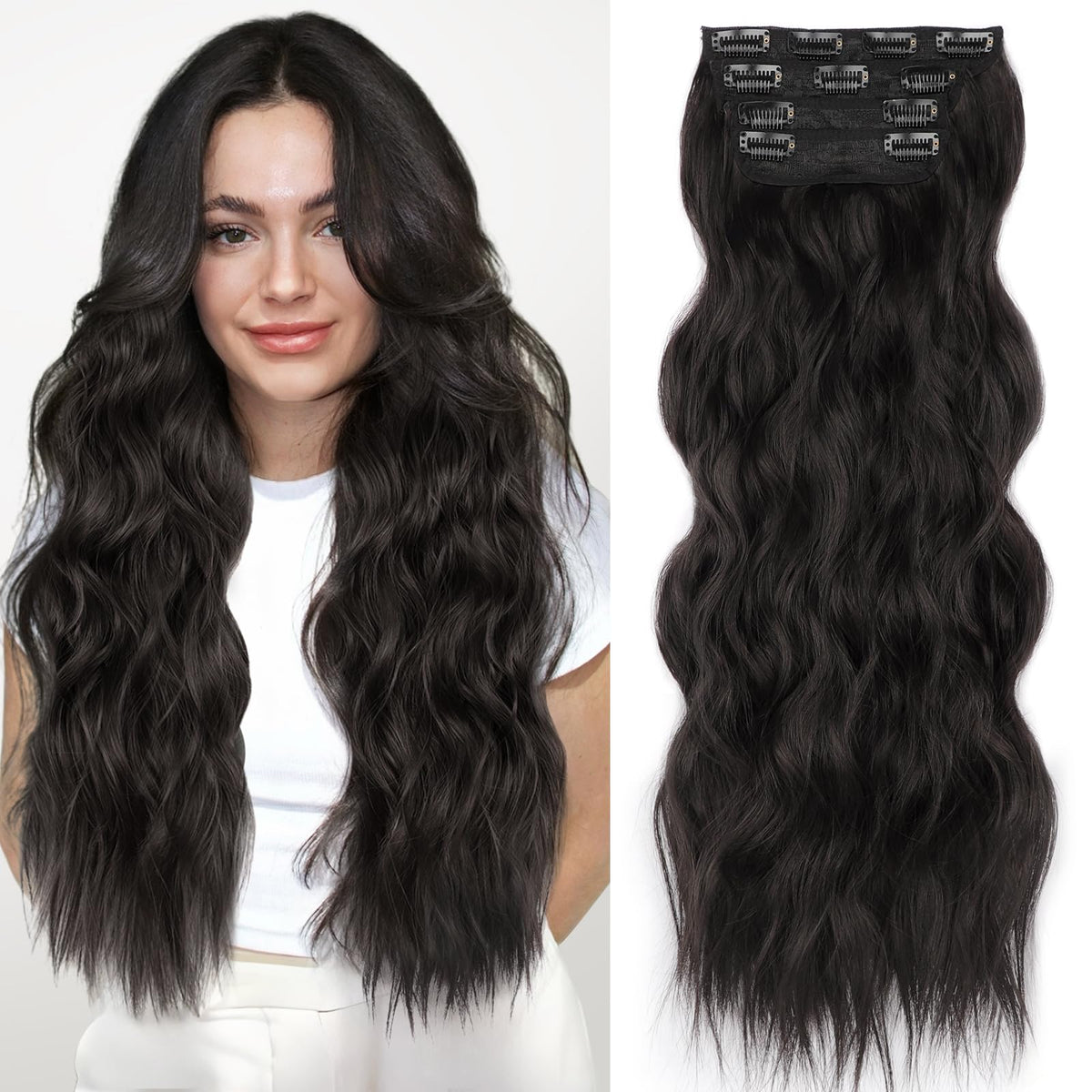 Extensiones ALXNAN con broches, largo rizado 24 pulgadas, aumento de volumen.