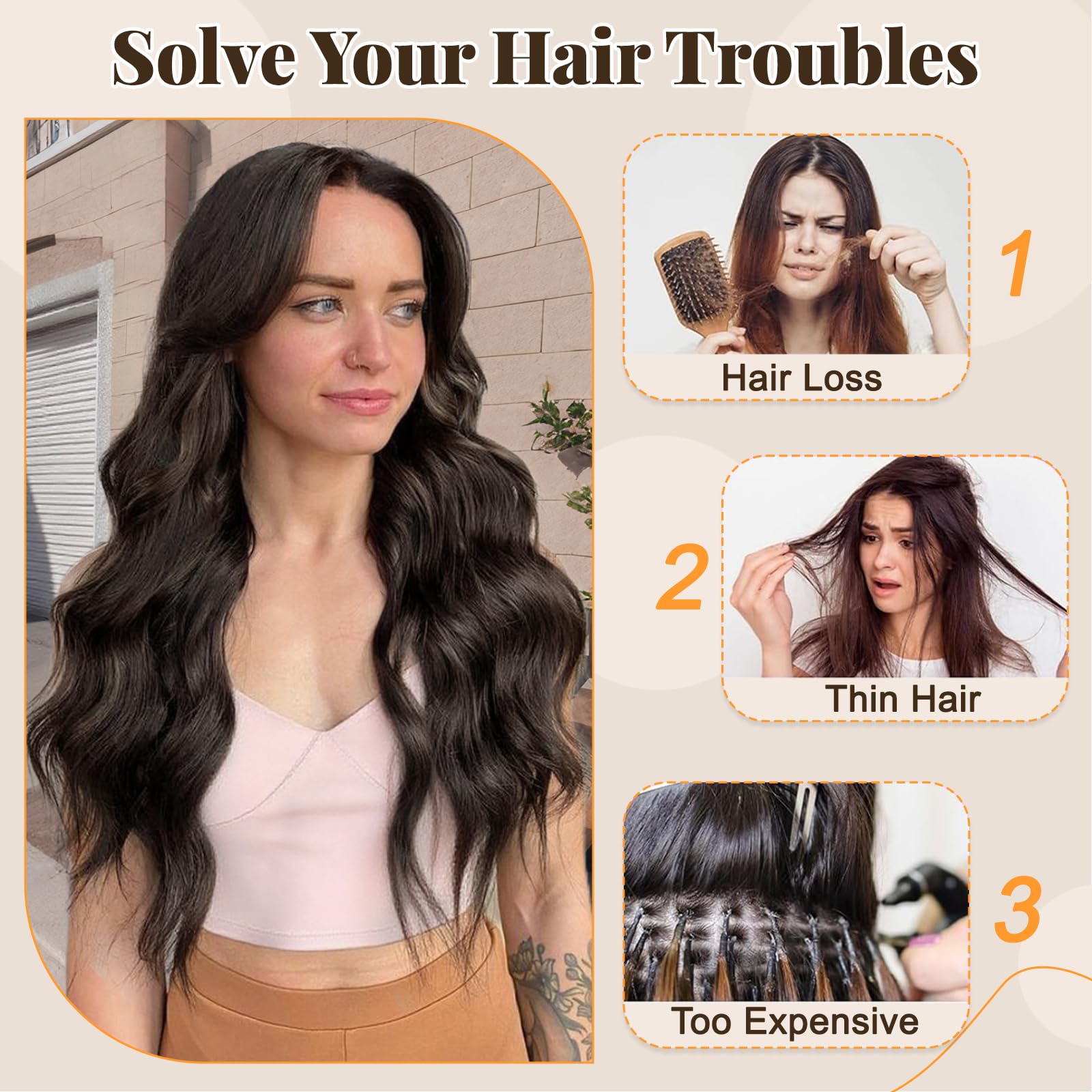 ALXNAN close-up of wavy hair care guidance for extensions