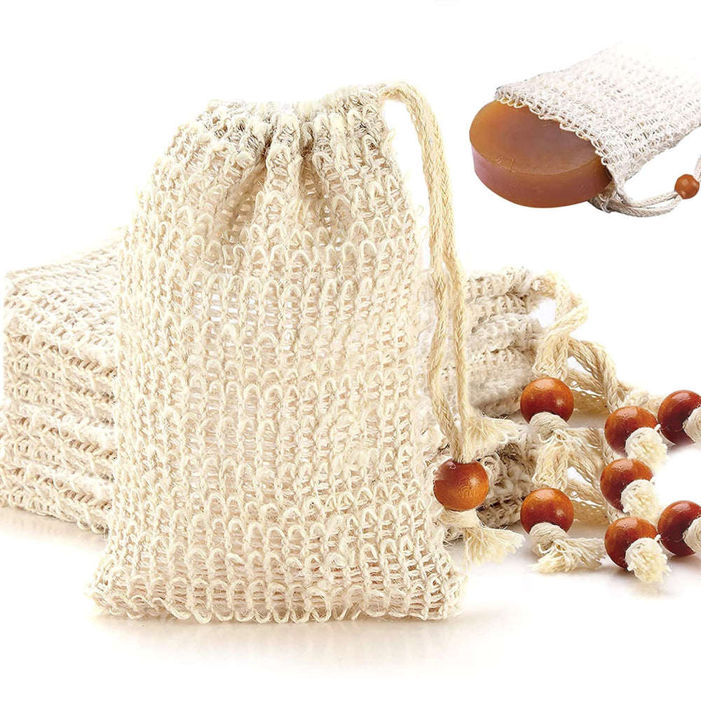 AMAHOMESA 8 bolsas jabón sisal natural, reutilizables para ducha y exfoliación suave.
