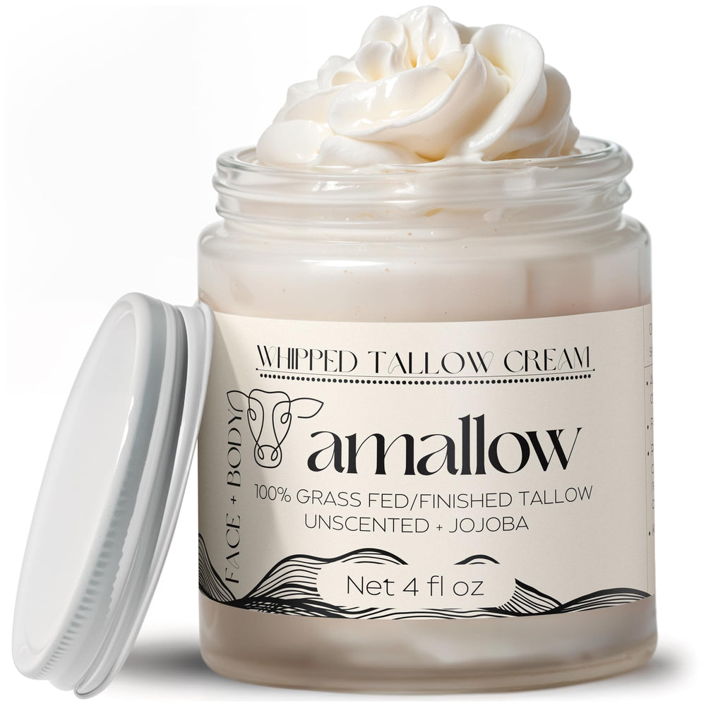 Amallow tallow de bœuf, texture fouettée pour visage et corps, hydratation riche.