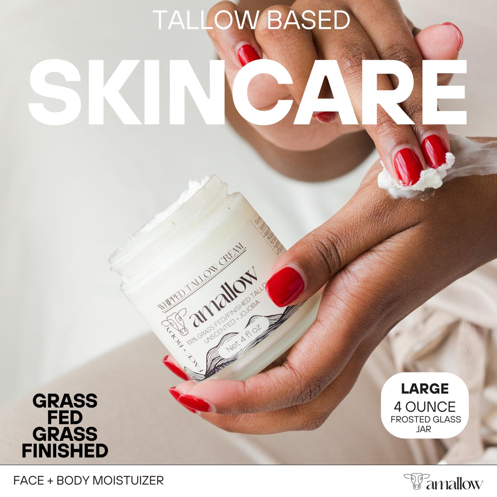 Amallow tallow de bœuf, crème nourrissante pour visage et corps, idéale pour peau sèche.