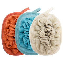 Amariver pack de tres guantes de ducha con malla y bola floral para exfoliar suavemente