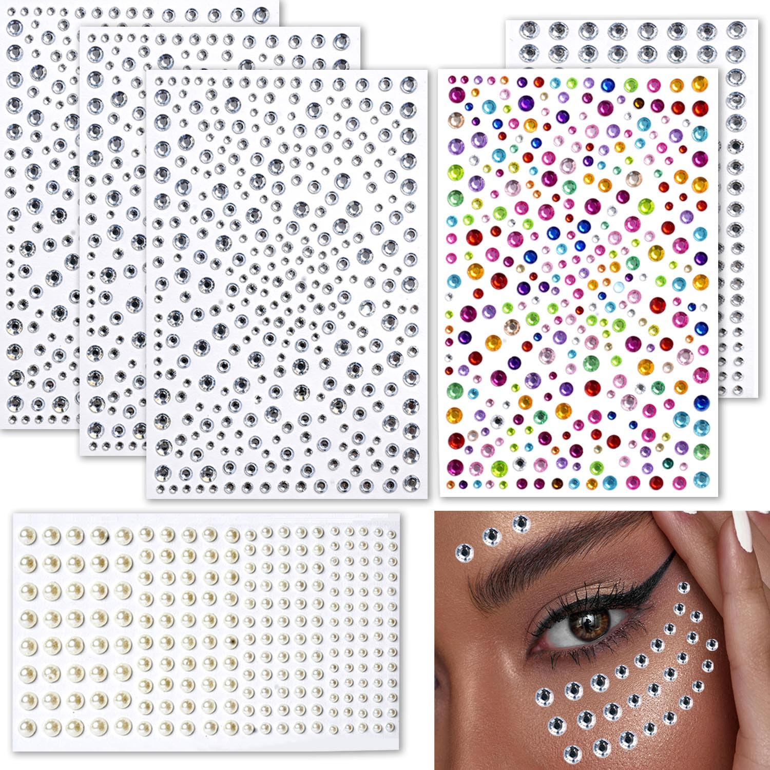 Gemas faciales adhesivas Amasodaon para maquillaje brillante y duradero.