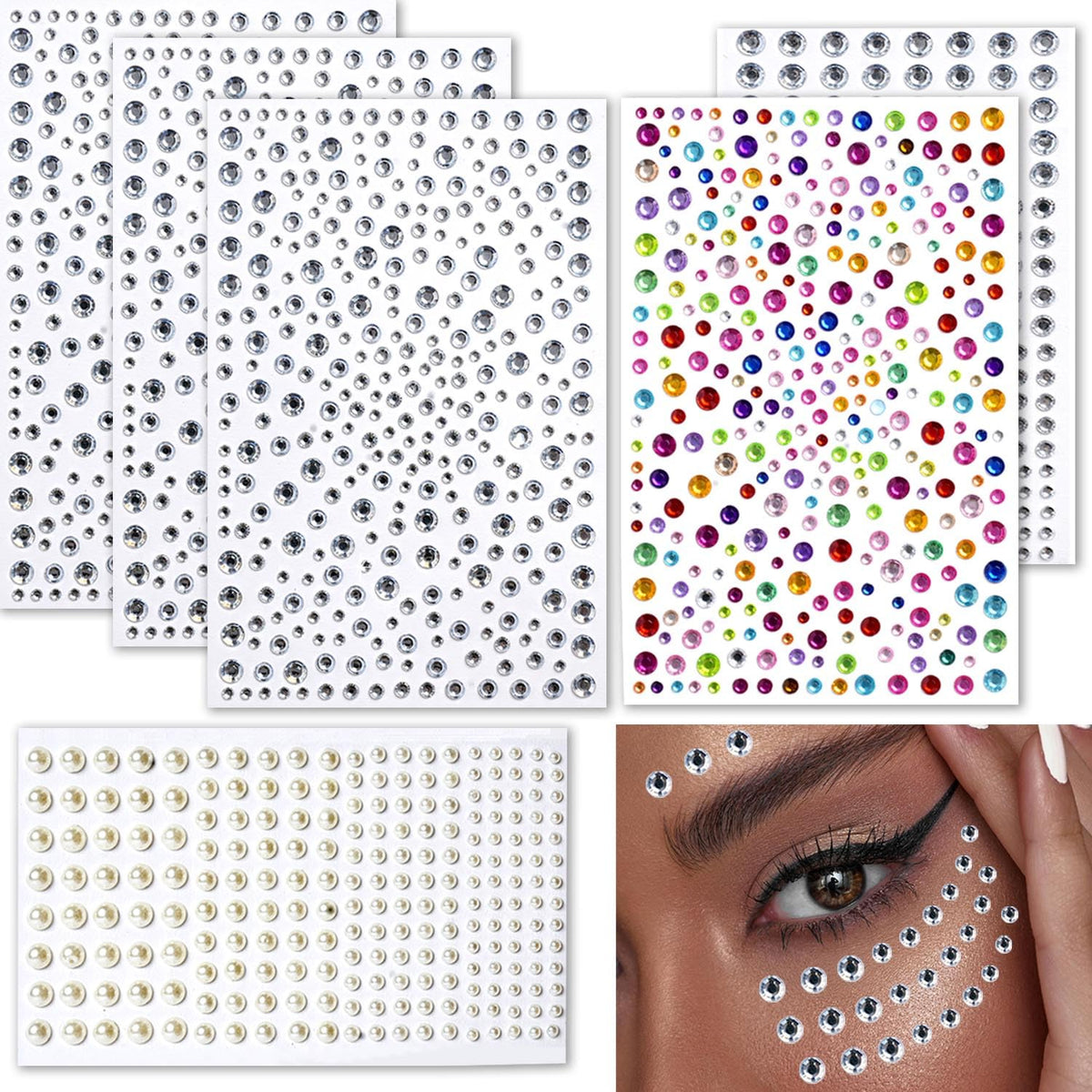Gemas faciales adhesivas Amasodaon para maquillaje brillante y duradero.