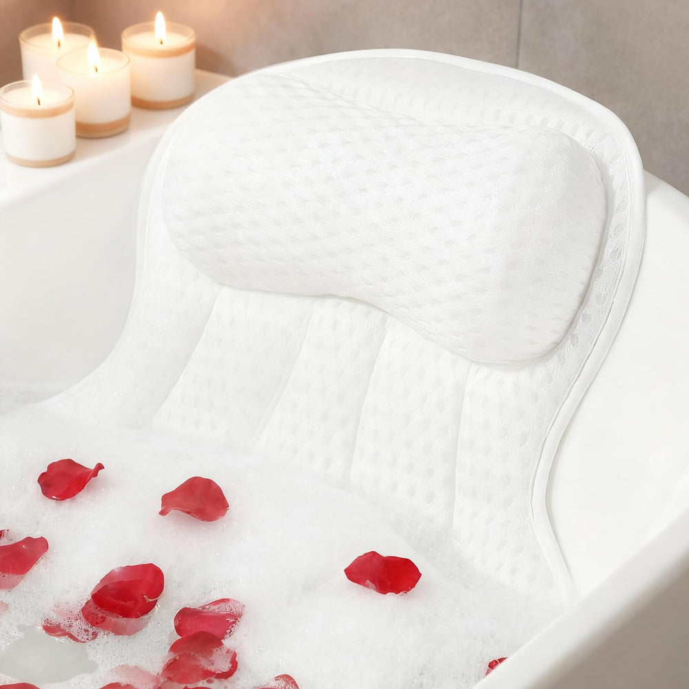 AmazeFan almohada de baño de lujo: vista frontal con soporte para cabeza.