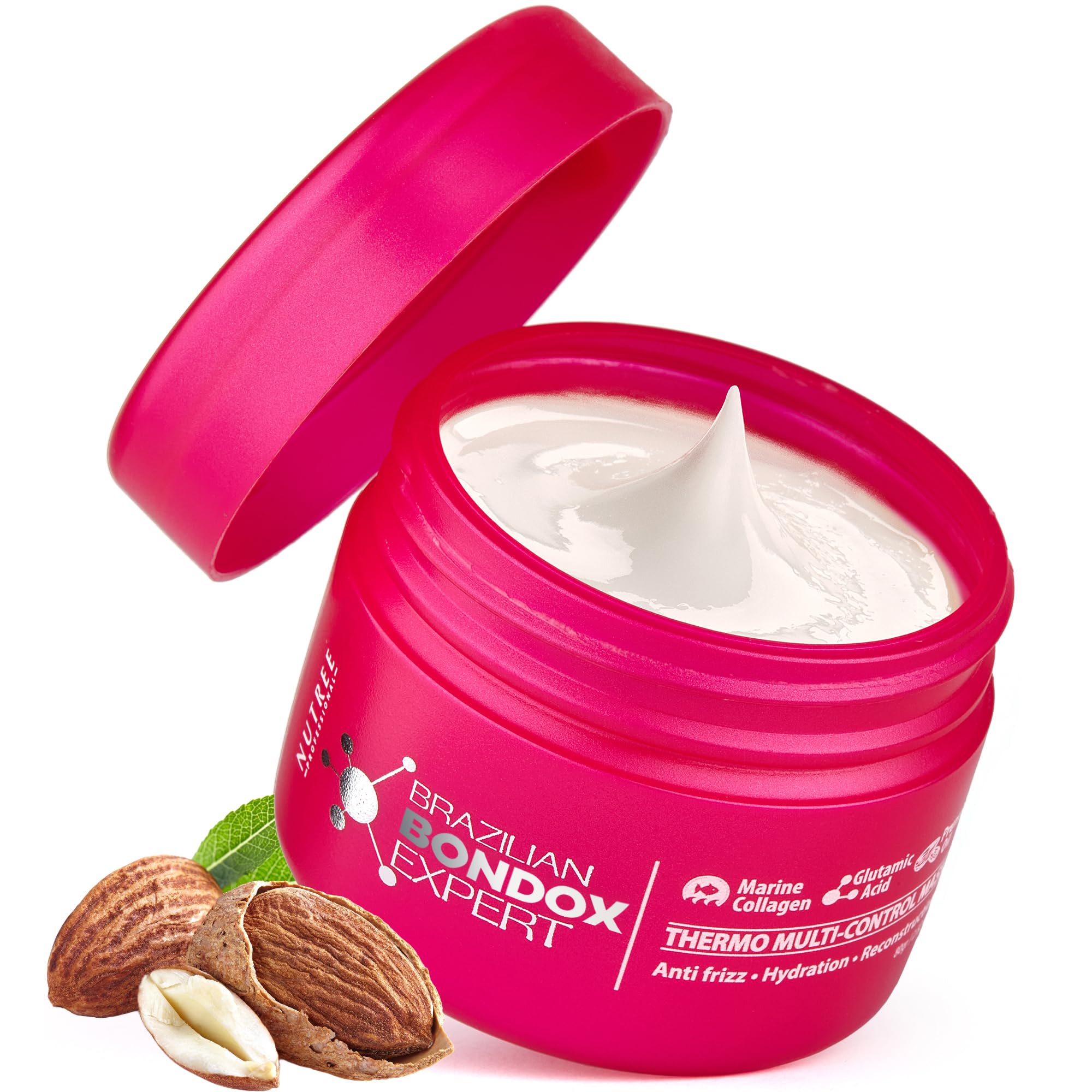 Amazonliss Bondox mascarilla tratamiento para cabello dañado en envase, devuelve brillo y suavidad.