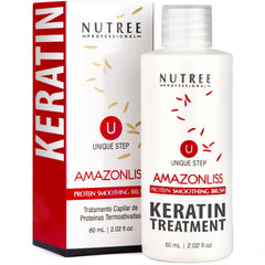 Amazonliss tratamiento de keratina en botella para cabello suave y brillante.
