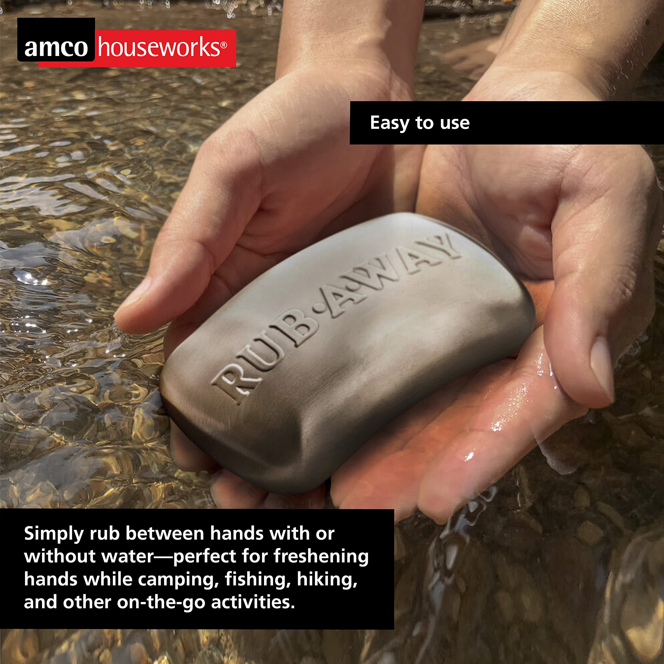 Barra Amco para olores de pescado, facilita limpiar manos sin agua.