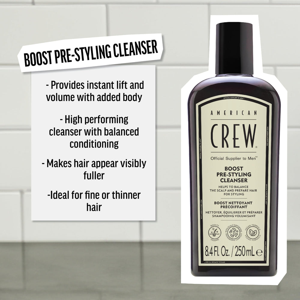 American Crew Boost Shampoo: masaje suave para preparar el cabello para peinados.