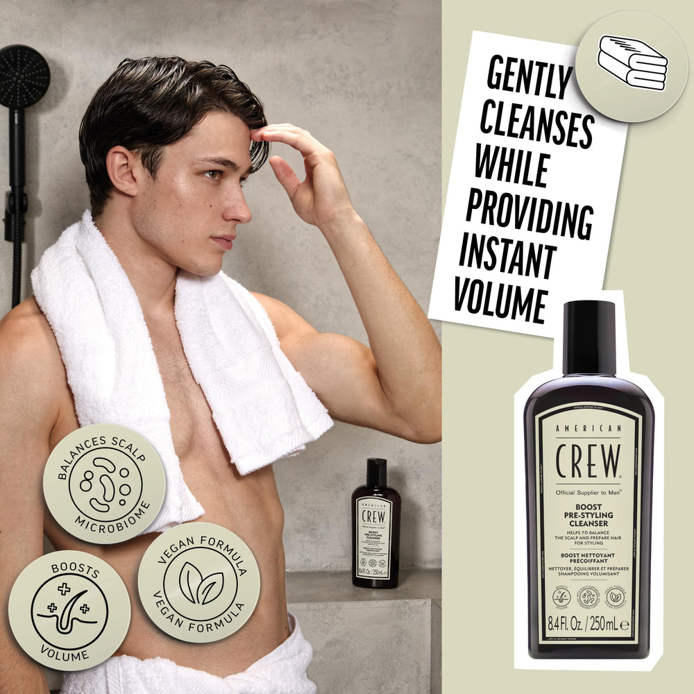 American Crew Boost Shampoo: cuero cabelludo equilibrado y limpieza suave.