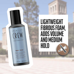 Aplicación de American Crew Espuma Fibra en cabello húmedo para fijación media.