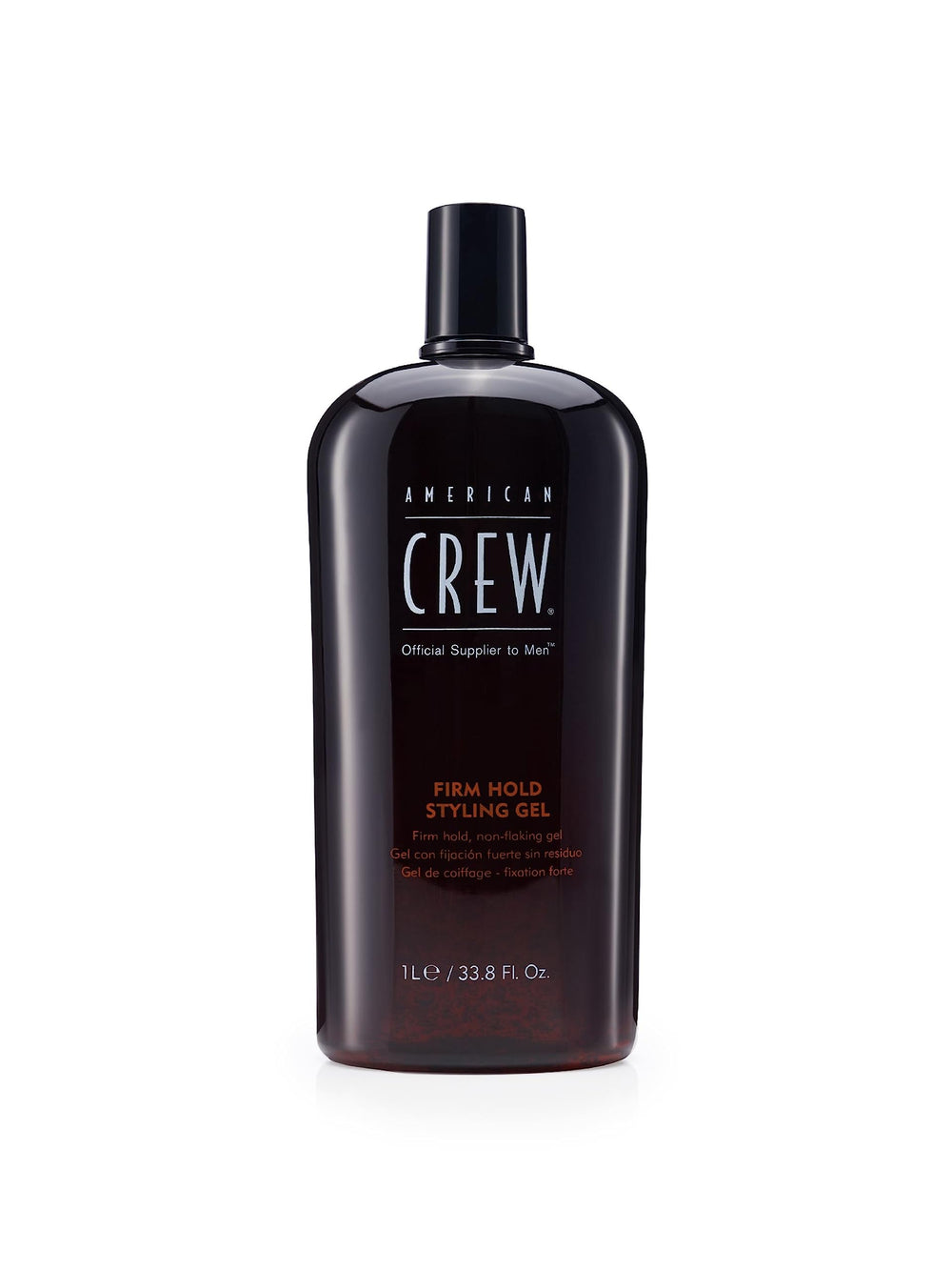 American Crew Gel pour cheveux, bouteille visible, offre une tenue ferme et brillante.