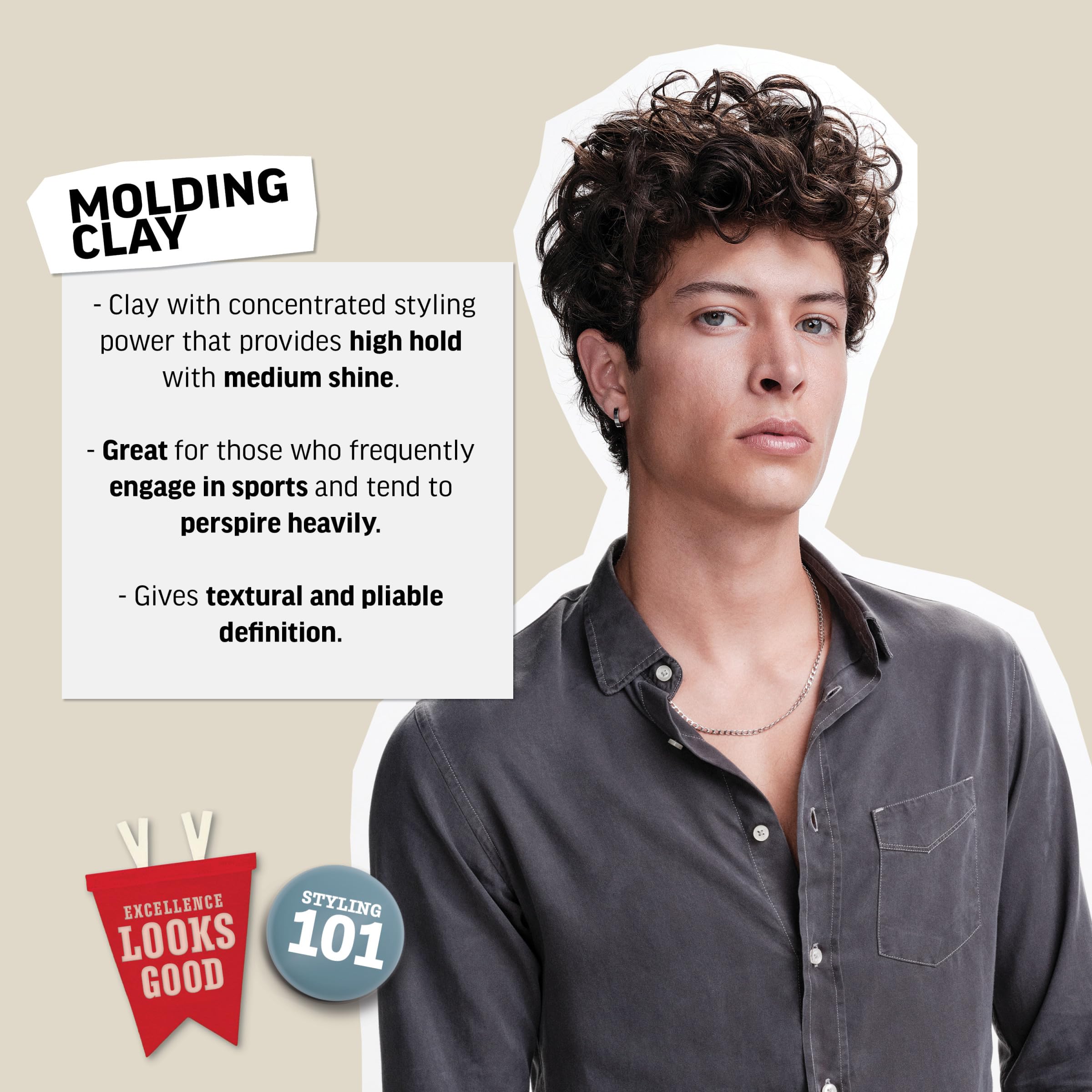 American Crew Molding Clay: control de brillo medio para looks modernos.