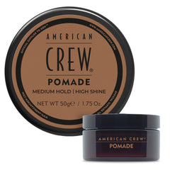 American Crew hair pomade old version bottle with a glossy, slicked-back finish.