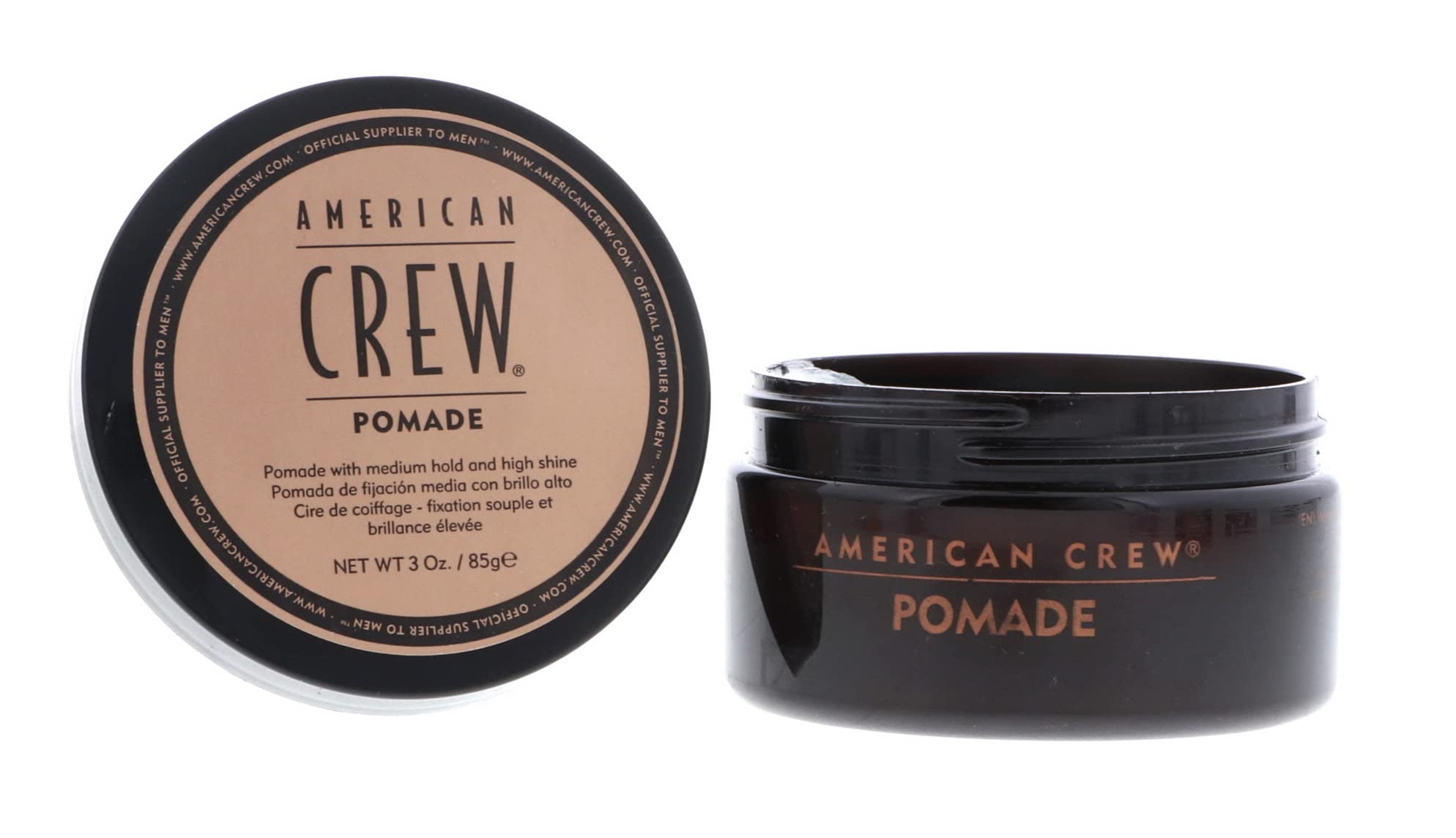 American Crew Pomade pack de 2, pot 3 oz, emballage arrière, démonstration du produit.