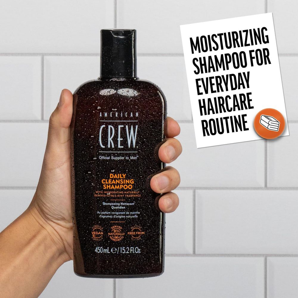 AMERICAN CREW Shampoing – massage sur cuir chevelu humide, mousse légère et rinçage facile.