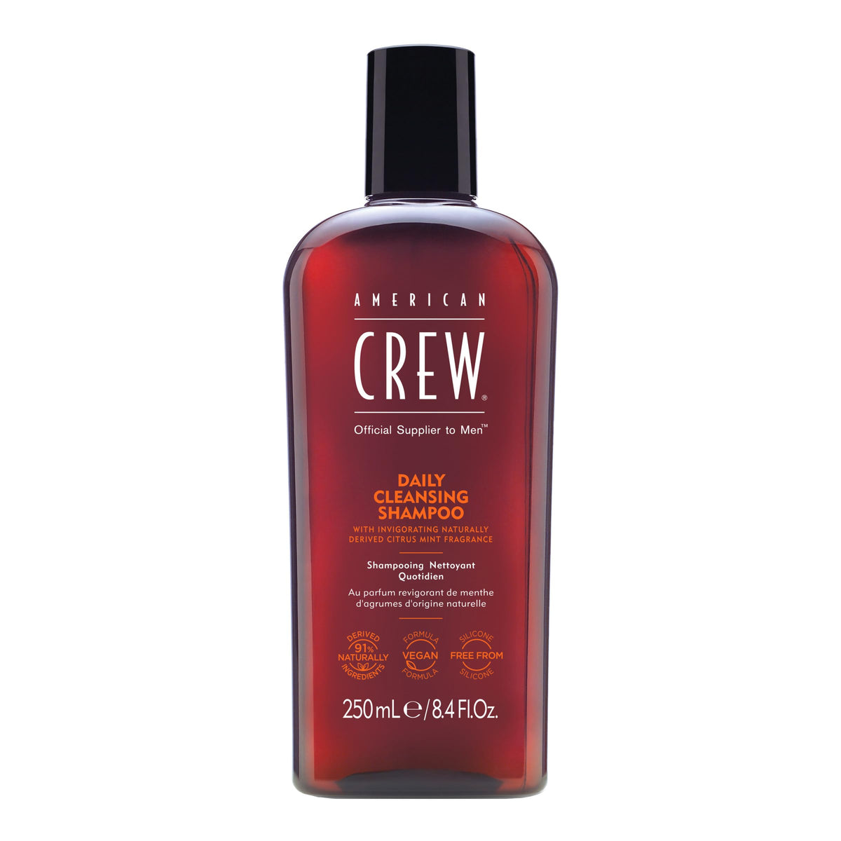 AMERICAN CREW shampoo para hombre, botella visible, limpieza diaria suave para cabello normal o graso.