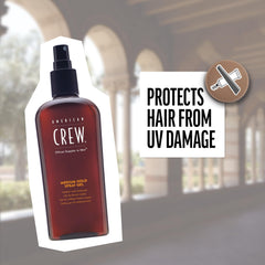 American Crew fijador capilar, protección ultravioleta para preservar color y brillo.