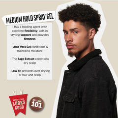 American Crew spray fijador, aplicación de peinado en cabello húmedo o seco, estilo uniforme.