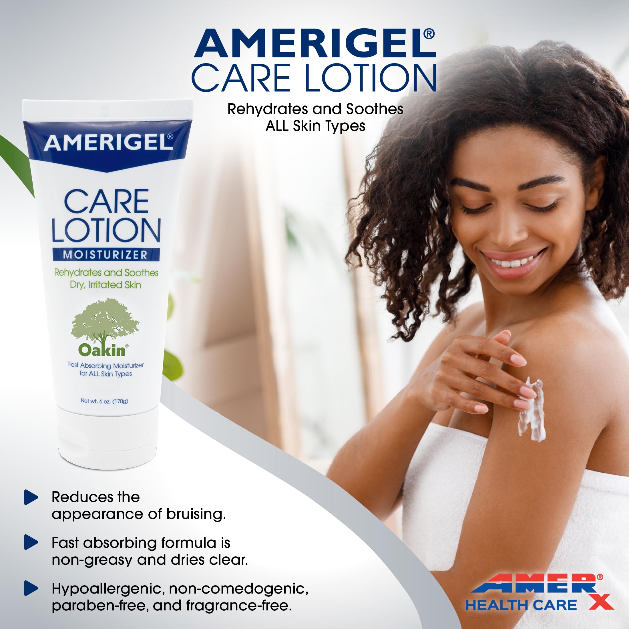 Textura suave de AMERIGEL Care Lotion, absorción rápida.