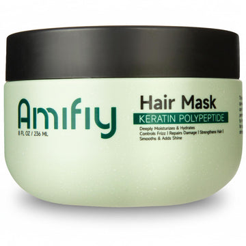 Amifiy Keratin Mask: vertido del bote para iniciar el cuidado profundo del cabello.