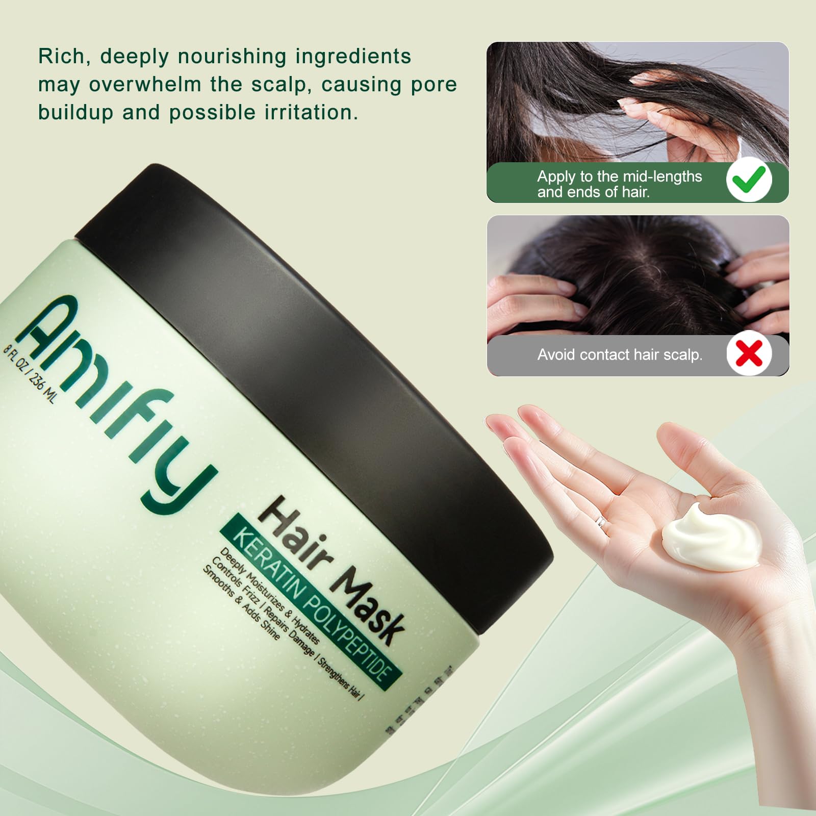 Reparación de daños y puntas abiertas con Amifiy Keratin Mask para cabello teñido.