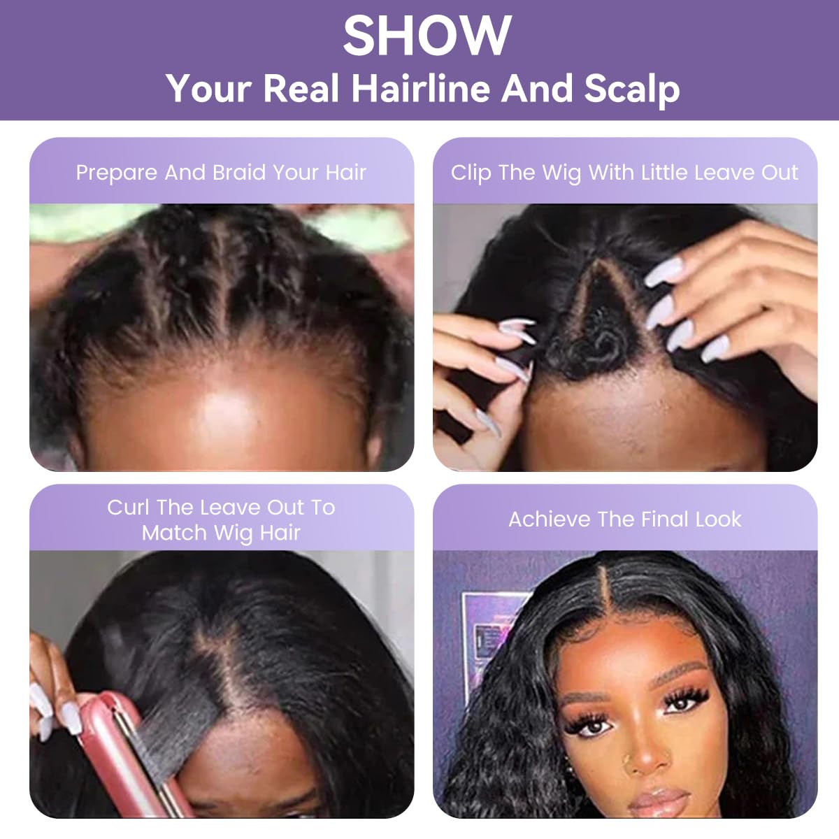 Aminow Afro Curly V Part Wig U-shape design blending with hair.