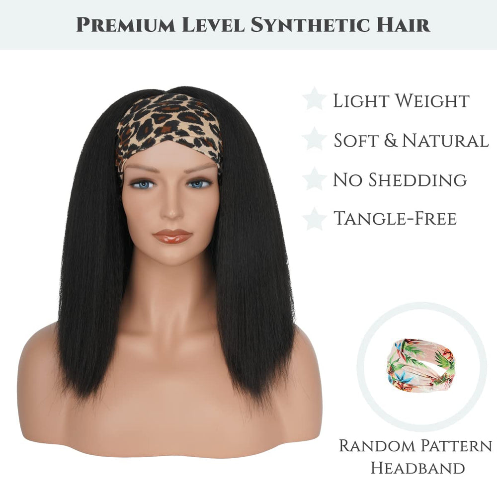 Aminow Kinky Straight Headband Wig largo 16 pulgadas para cambios de look.