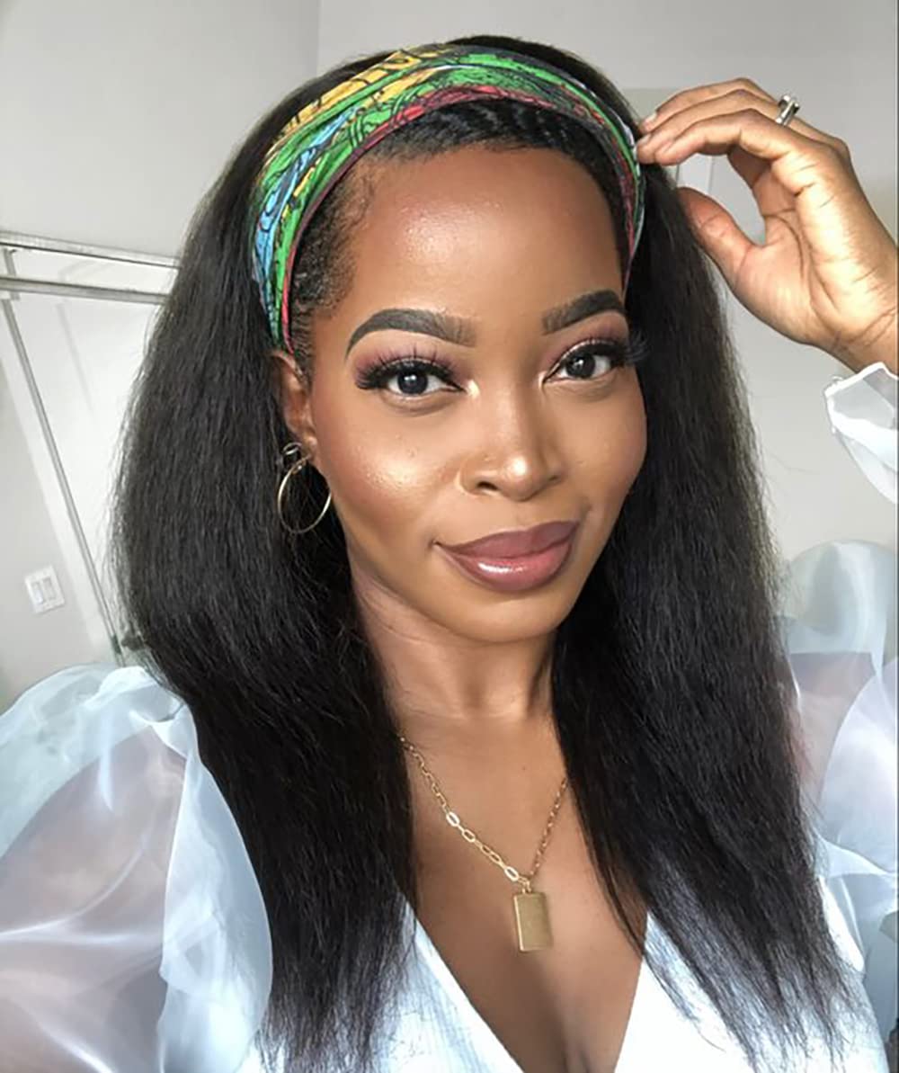 Aminow Kinky Straight Headband Wig con aspecto natural para uso diario.
