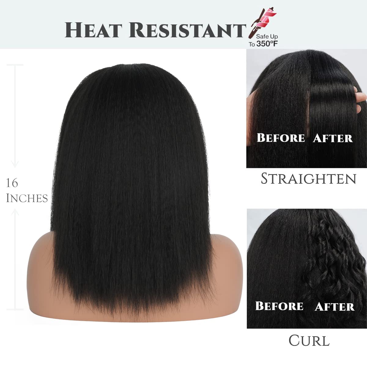 Aminow Kinky Straight Headband Wig cinta frontal suave para puesta rápida.