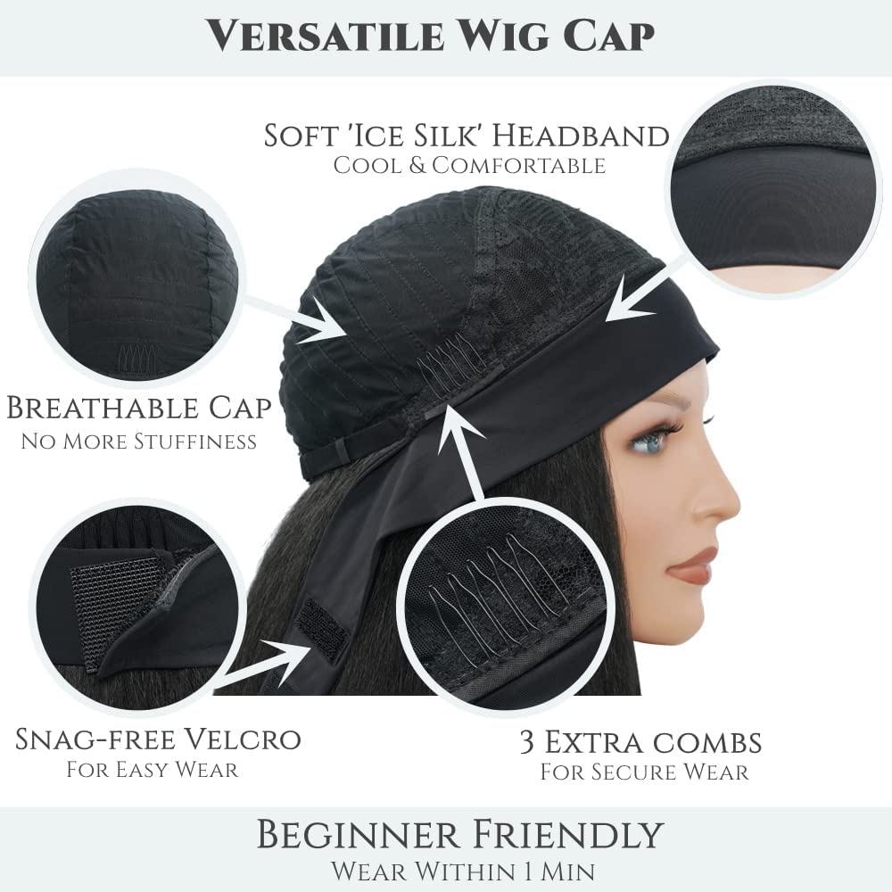 Aminow Kinky Straight Headband Wig para peinado diario con estilo natural.