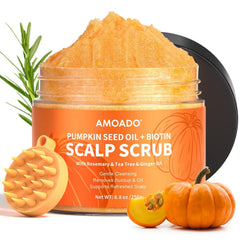 amoado exfoliante para cuero cabelludo, botella, limpieza profunda y natural.