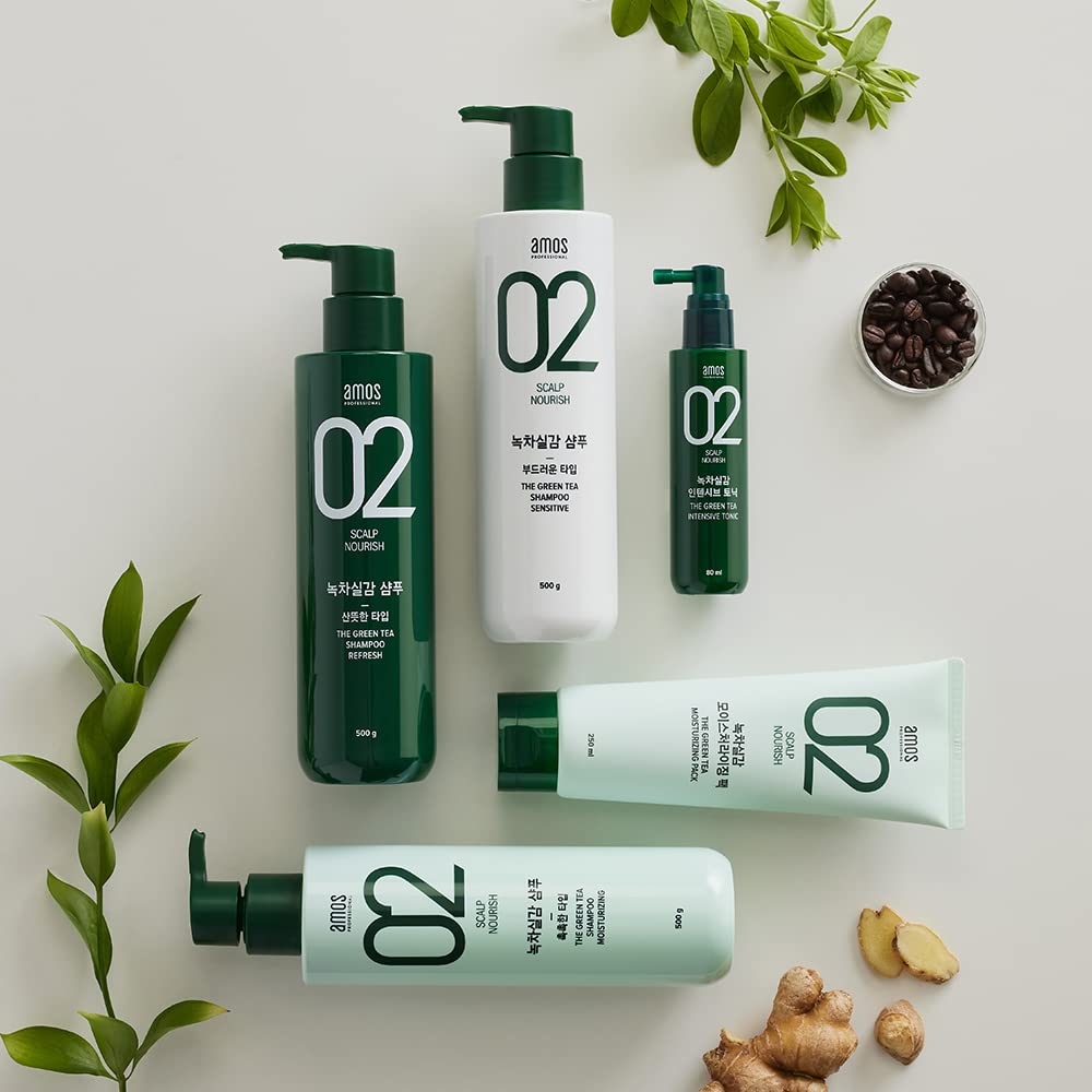 Amos Professional etiqueta te verde Jeju: información clara sobre ingredientes clave.