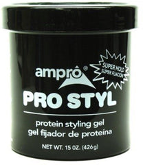 AmPro Pro Estilo Gel de Proteína, aplicación para peinado y fijación duradera.