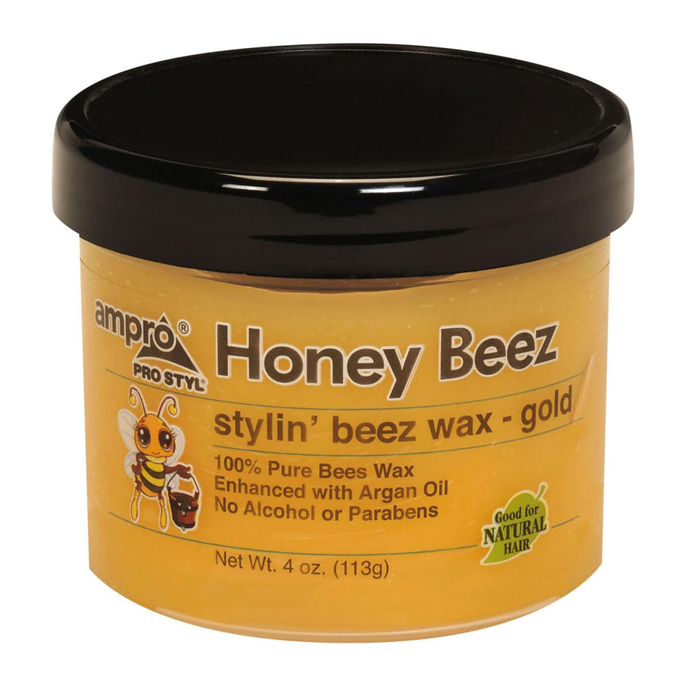 AmPro Pro Styl Beez Wax Gold en envase dorado para fijación duradera