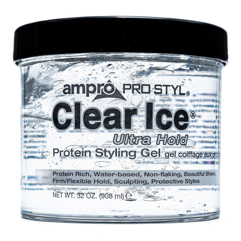AmPro Pro Styl Clear Ice Gel en bote de 32 oz para uso diario.