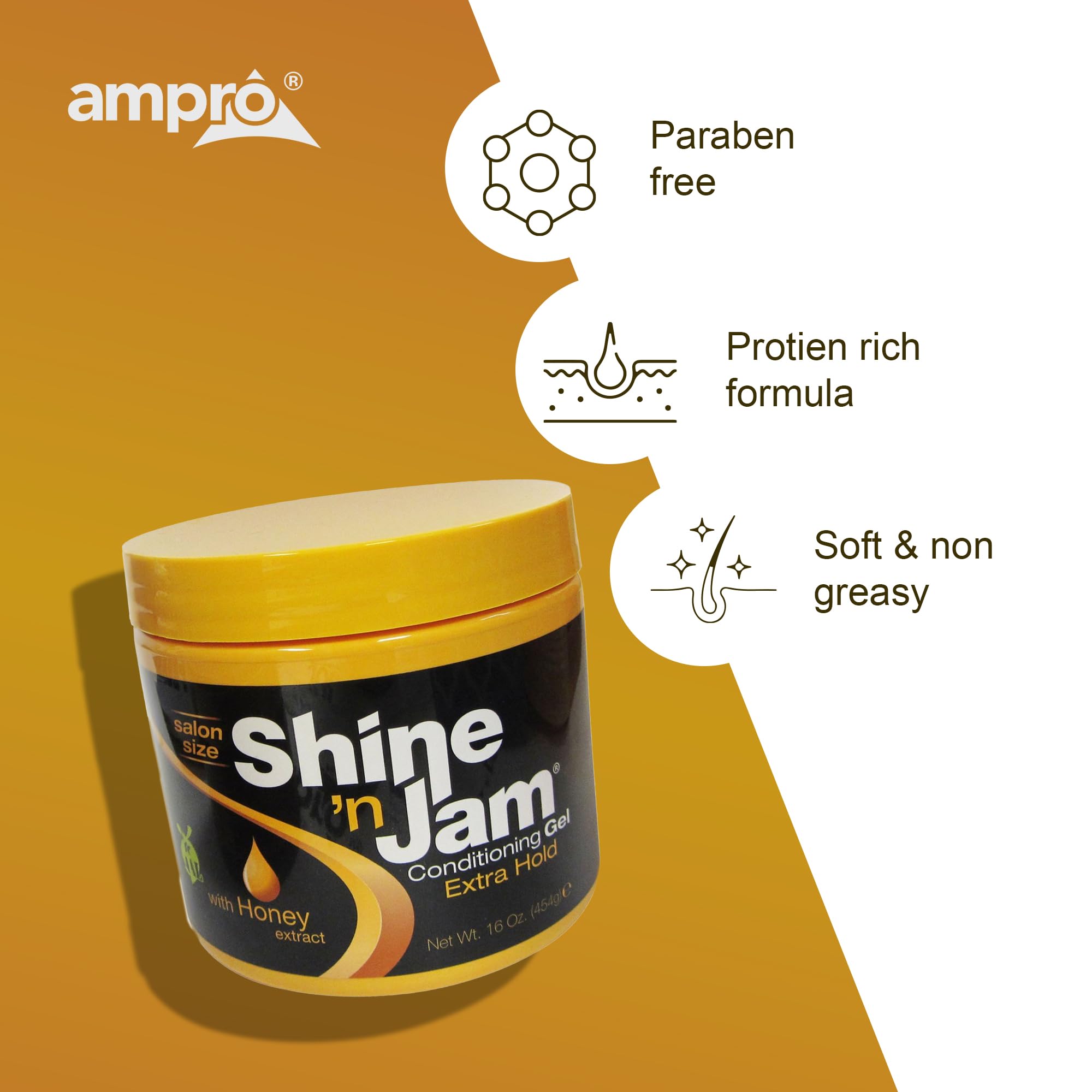 Control del frizz y brillo suave con AmPro Shine 'n Jam.