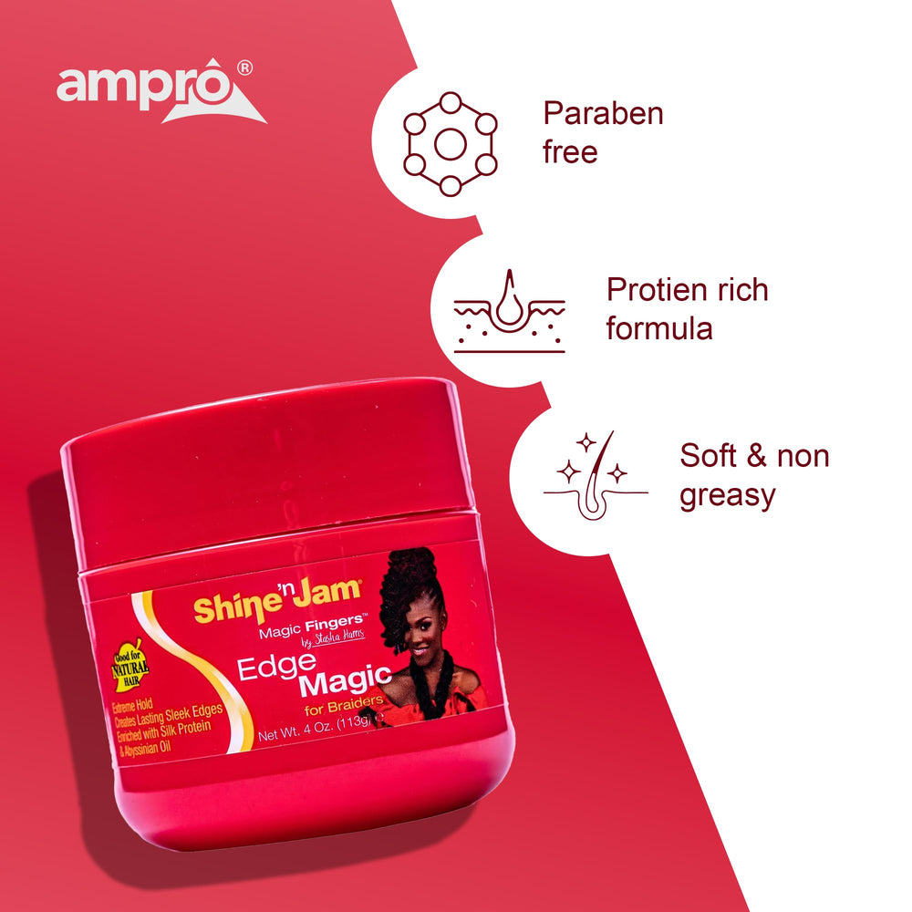 AmPro Shine-n-Jam: flequillos y recogidos con fijación firme y flexible.