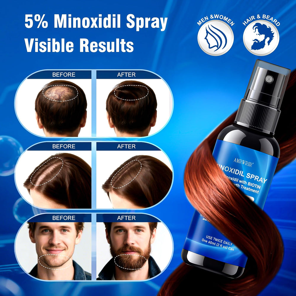 AMRWRIR Minoxidil Spray, masaje suave en la cabeza para mejor absorción.