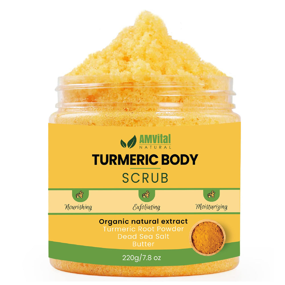 AMVital Curcuma exfoliante corporal en frasco, ideal para piel suave
