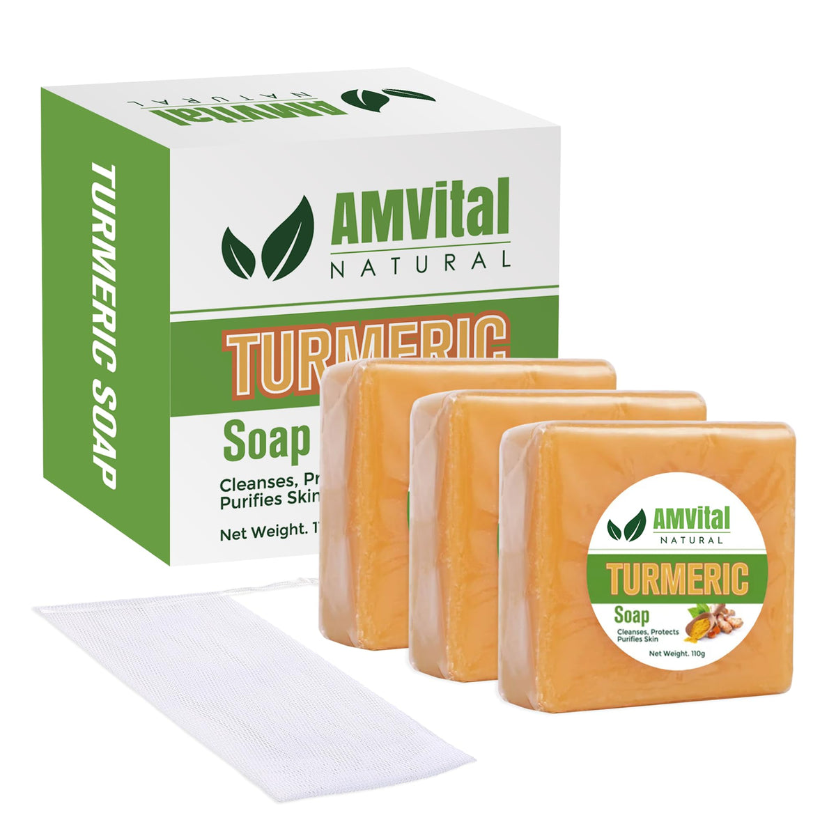 AMVital barra de cúrcuma para cara y cuerpo, limpieza suave para todo tipo de piel.