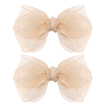 Amybasic lazos organza dobles de 5.5 pulgadas en champán dorado, toque elegante para el peinado.