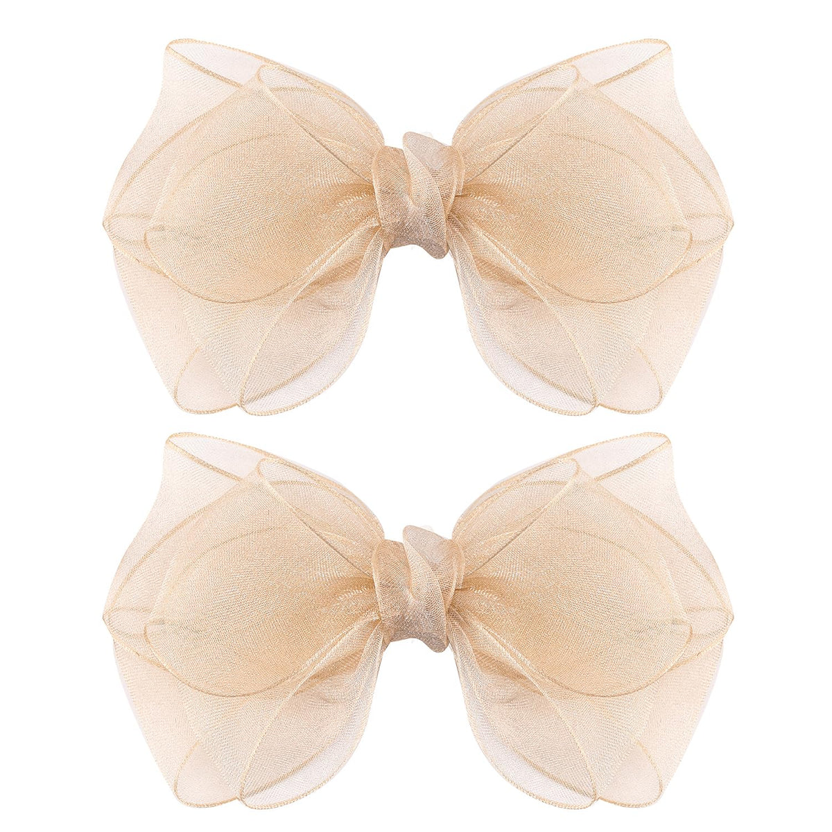 Amybasic lazos organza dobles de 5.5 pulgadas en champán dorado, toque elegante para el peinado.