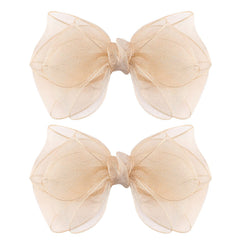 Amybasic lazos organza dobles de 5.5 pulgadas en champán dorado, toque elegante para el peinado.
