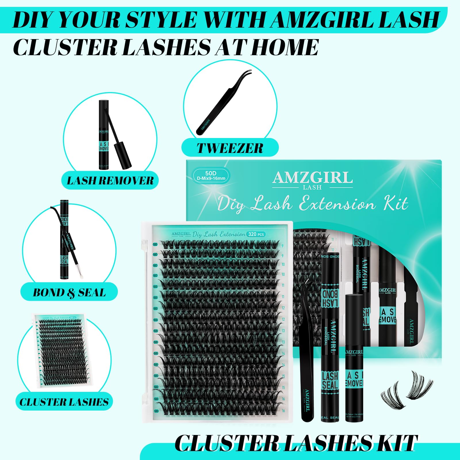 AMZGIRL LASH bond-seal resistente al agua para clústeres duraderos.