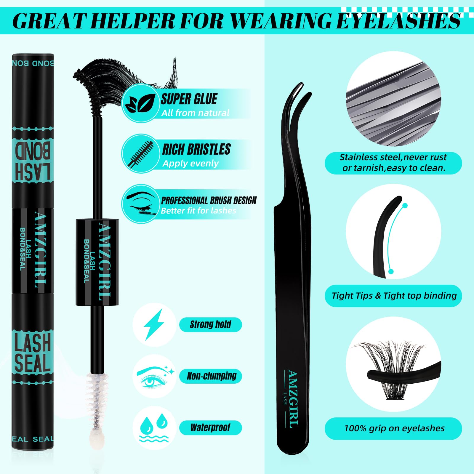 AMZGIRL LASH clústeres 9-16 mm para longitudes versátiles.