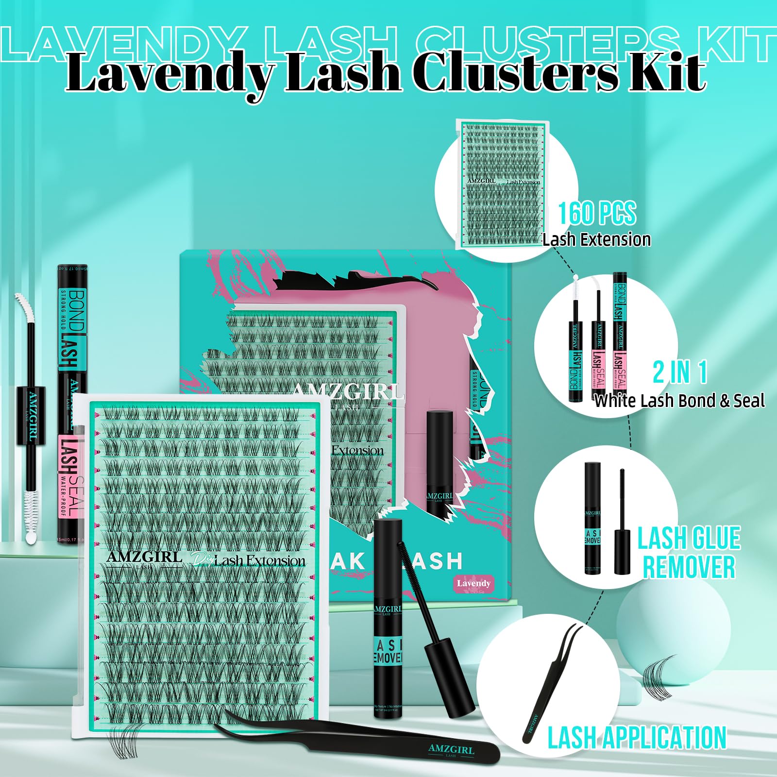 AMZGIRL LASH Clusters 160 piezas: pestañas organizadas para un look natural.