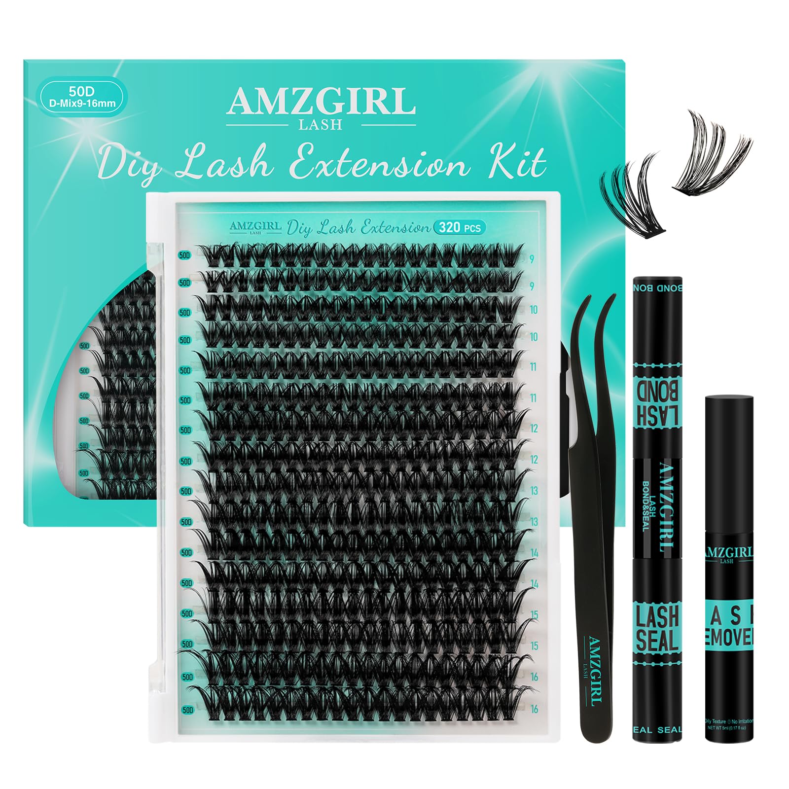 AMZGIRL LASH, kit de clústeres de 320 piezas para un look natural.